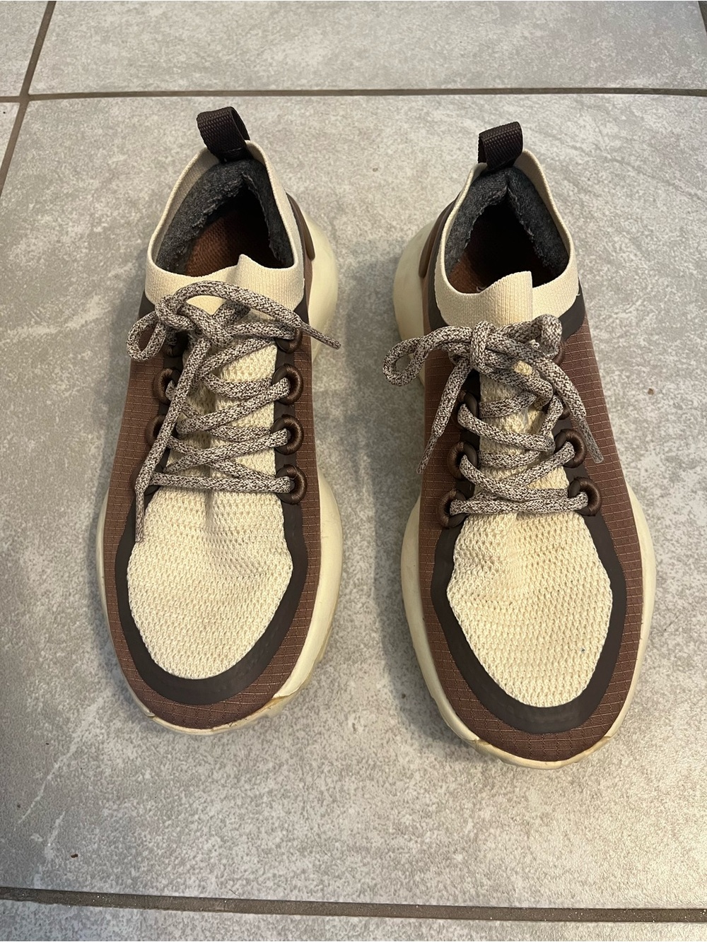 Women’s Allbirds Casual Knit Lace-Up Sneakers in Cream/Beige and Brown